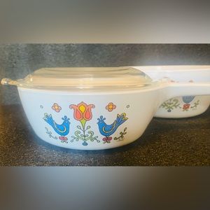 Set of 2 Corning Ware 1975 Festival Blue Birds Sauce Pans ONE Pan With Lid